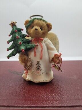 Festive Cherished  Teddies Bear Ariel Angel Figurine with Christmas Tree